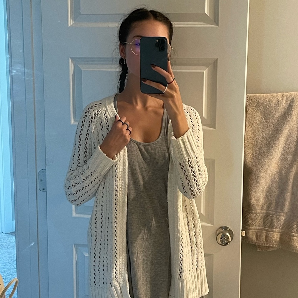 Poof Apparel White cardigan Size M